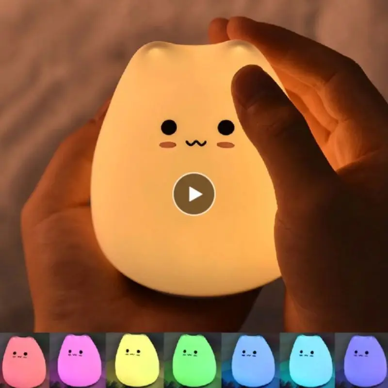 

Милый светодиодный ночник с силиконовым сенсорным датчиком, 7 цветов, ночник в виде кошки с USB-зарядкой, настольный декоративный светильник ...