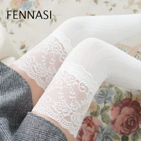 fennasi womens compression stockings nurse lolita cute sexy lace over knee spring cotton thigh high socks