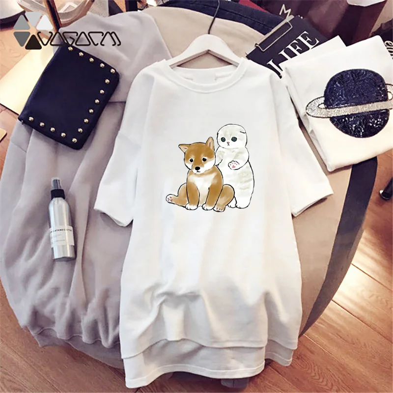 

2021 Black Women's Nightgowns Fashion Night Wear Summer Nightdress Kawaii Cat Print Femme Homewear Printing Pijamas Pyjama