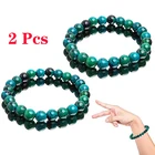 Браслет из натурального камня, Круглый, с бусинами, Хризоколла браслеты из малахитовых бус, для женщин и мужчин, рельефный браслет, ювелирные изделия в подарок