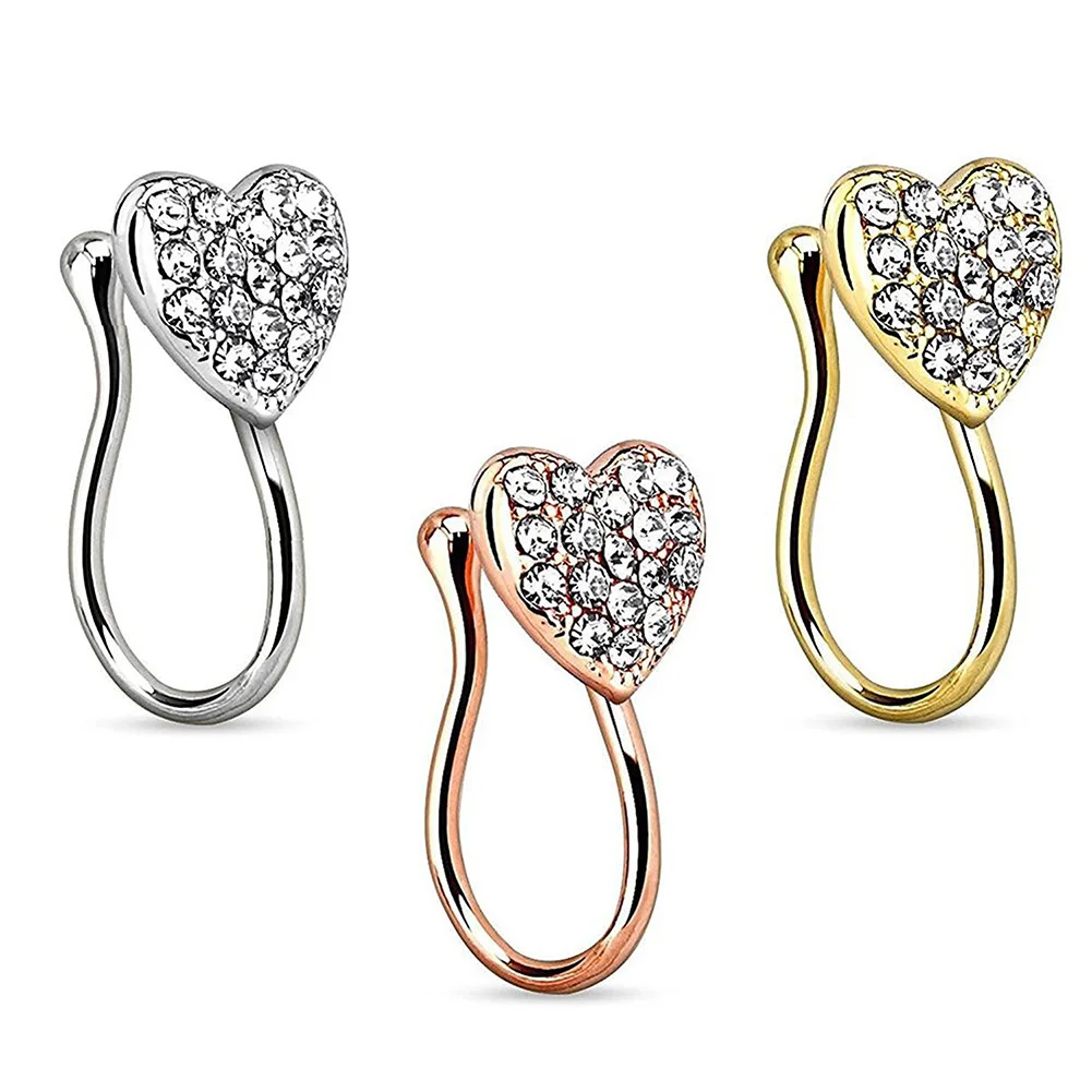 

1Piece Stainless Steel Heart Clip on Nose Ring Star Fake Nose Piercing Clip on Cross Shaper Fake Jewelry Faux Piercing Makeup