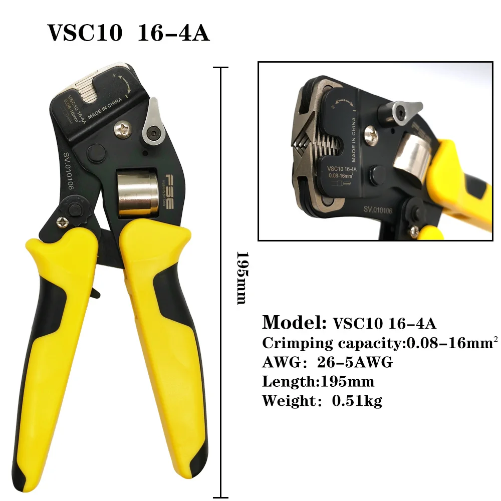 

Crimping Tools VSC10 16-4A Mini Type Self-adjustment 0.08-16mm 23-5AWG Terminal Ferrules Crimper Clamp Hand Tools
