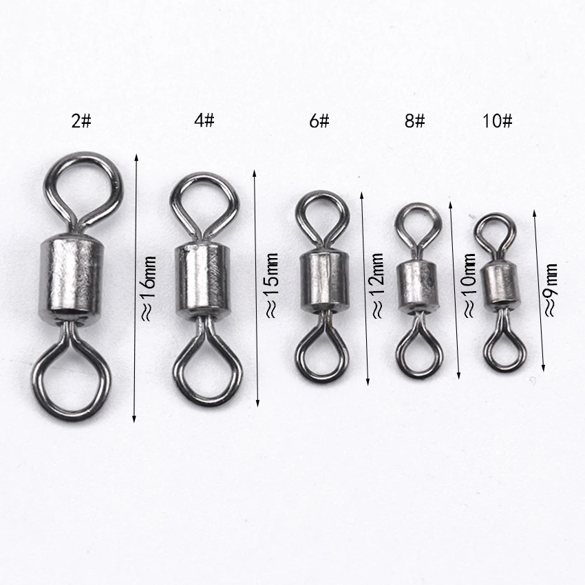 20PCS Fishing Eight-Character Ring Bearing Rolling Swivel Solid Ring Stainless Steel Lures Connector Swivel Fishing Accessories