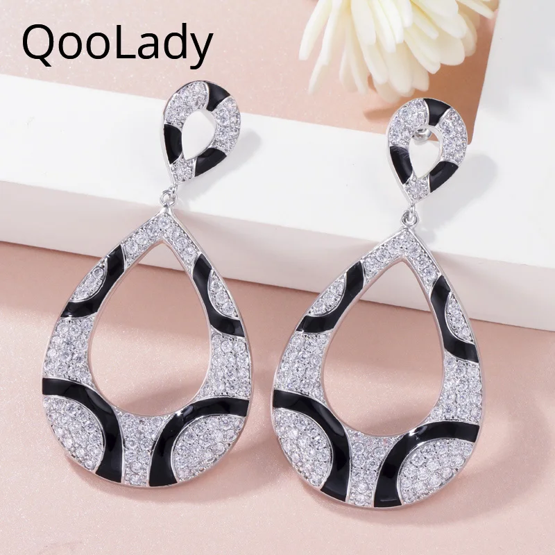 

QooLady White Gold Color CZ Zircon Deluxe Snake Dangle Long Big Earring Statement Costume Jewelry for Women Prom Banquet E030