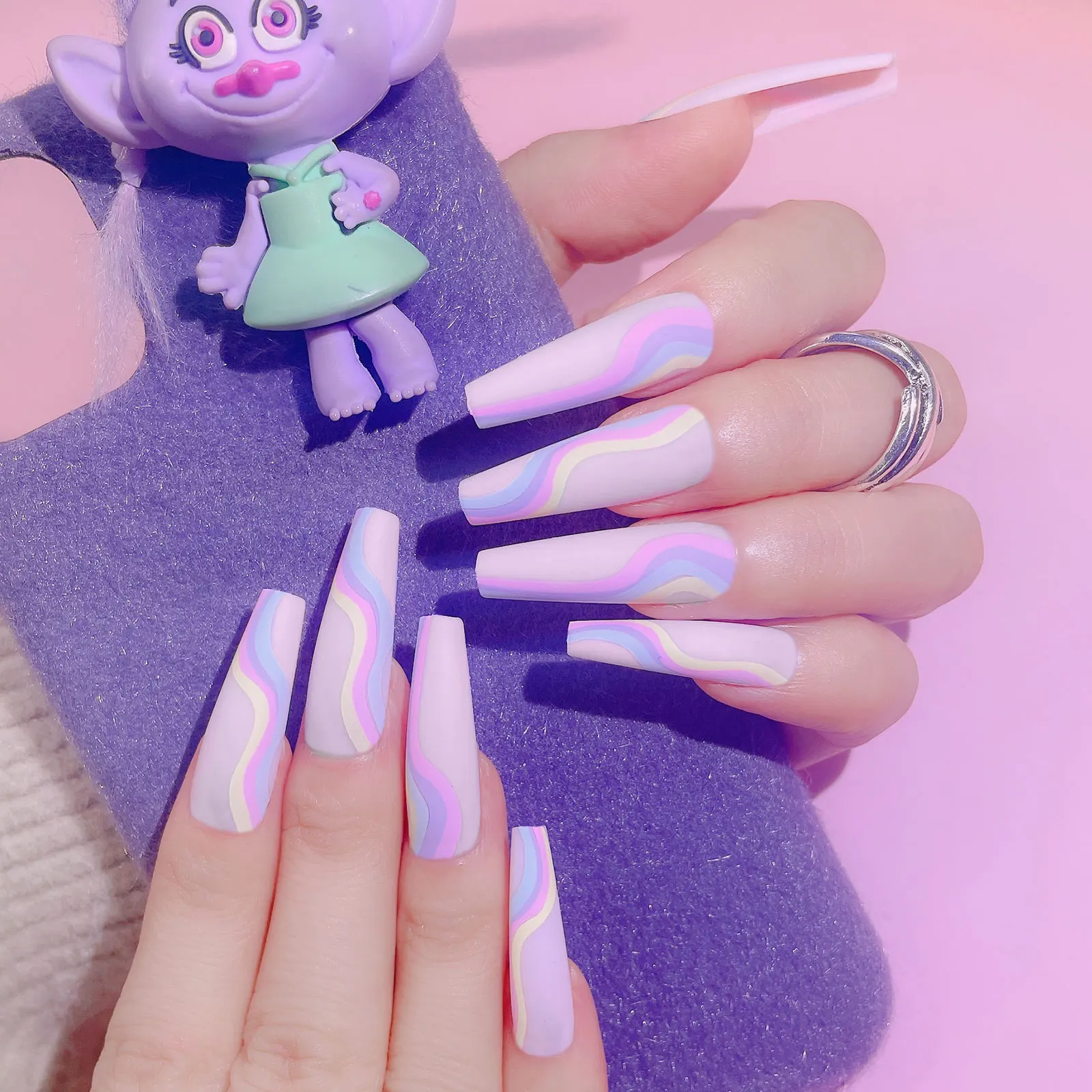 

Съемные Длинные накладные ногти балерины, 24 шт. в коробке, дизайнерские носимые накладные ногти, полное покрытие Типсы для маникюра, аксессу...