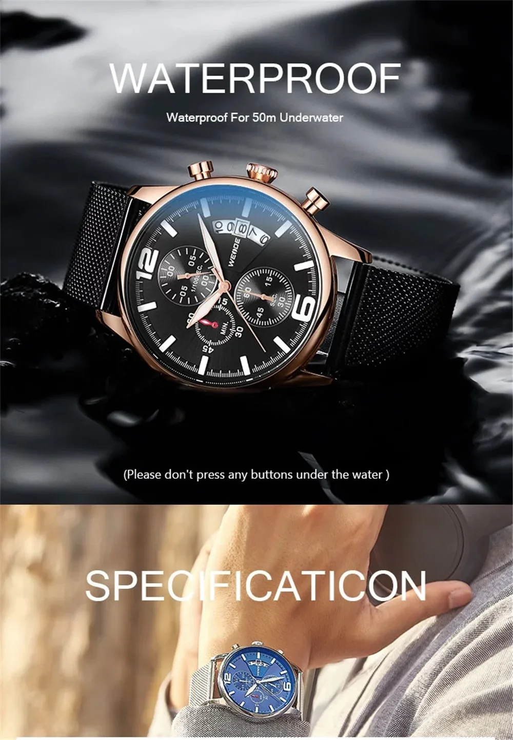 WEIDE мужские повседневные спортивные кварцевые часы с хронографом и календарем с автоматической датой, три циферблата, наручные часы, мужские часы, купить два, получить один