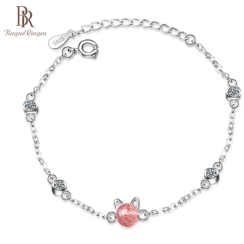 Bague Ringen, нежный клубничный кристалл, браслет для женщин, симпатичная в форме кошки, серебро 925, ювелирное изделие, удача, продвижение, свадьба, драгоценный камень