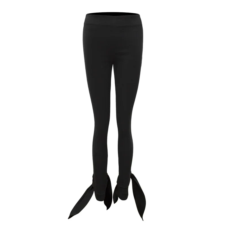 

2020 Spring and Autumn Black Pants Women Elastic Waist Full Length Skinny Trousers Bow Decoration Pencil Pants