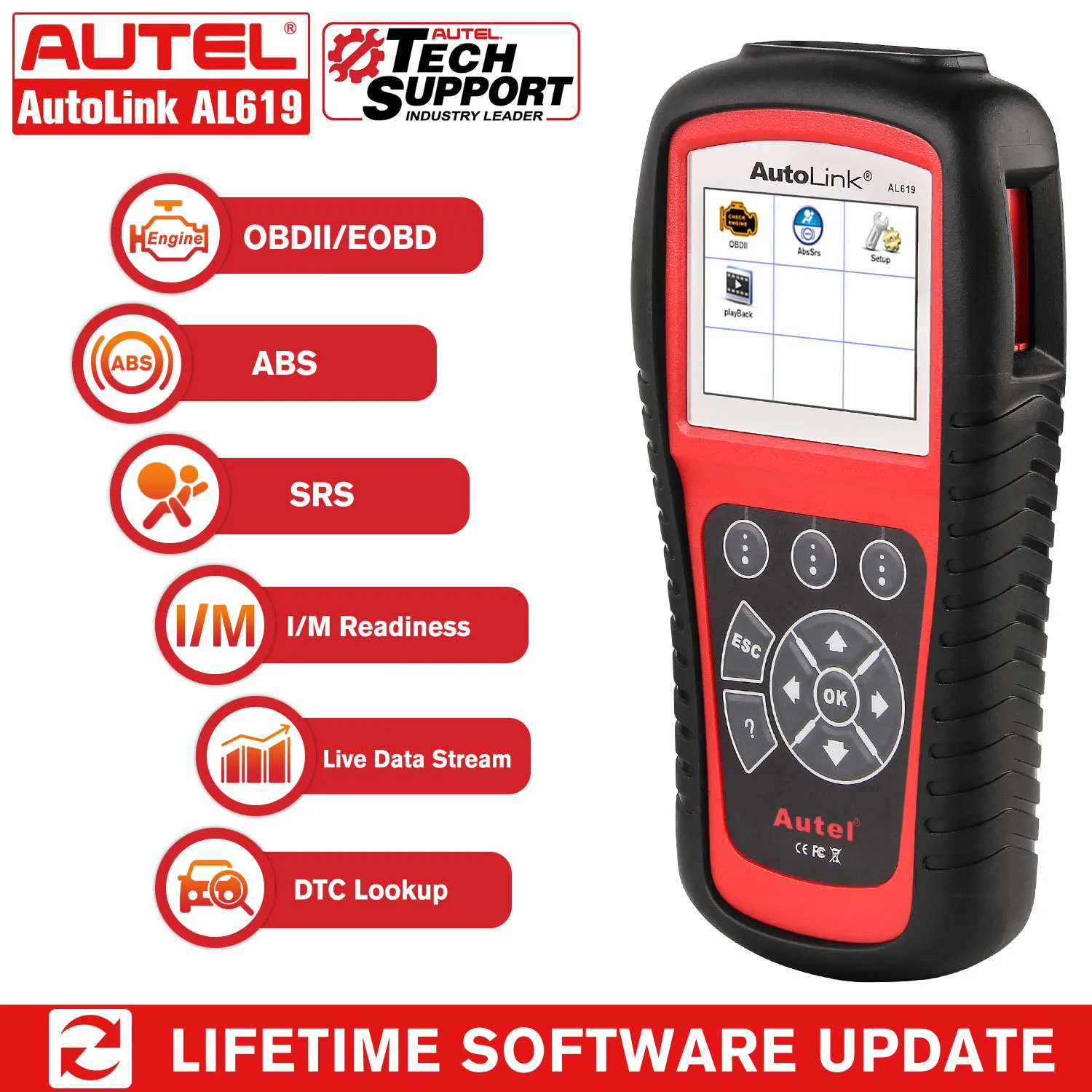 Диагностический сканер Autel AL619 OBD2 автомобильный диагностический инструмент для