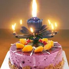 Музыкальная свеча, двойной цветок, день рождения, торт, плоский вращающийся электронный Лотос, восковая свеча, день рождения, вечеринка, сюрприз, опора