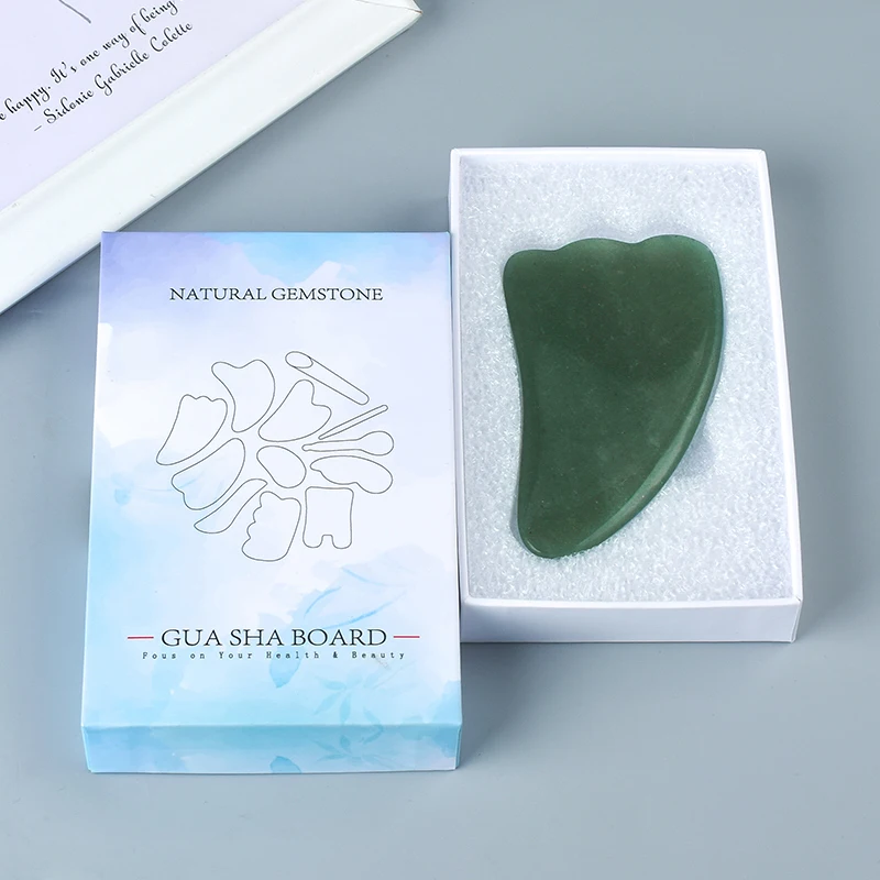 

Facial Massager Gift Box Natural Jade Gua Sha Tool Green Aventurine Back Foot Scraper Acupuncture Trigger Point Massage Board