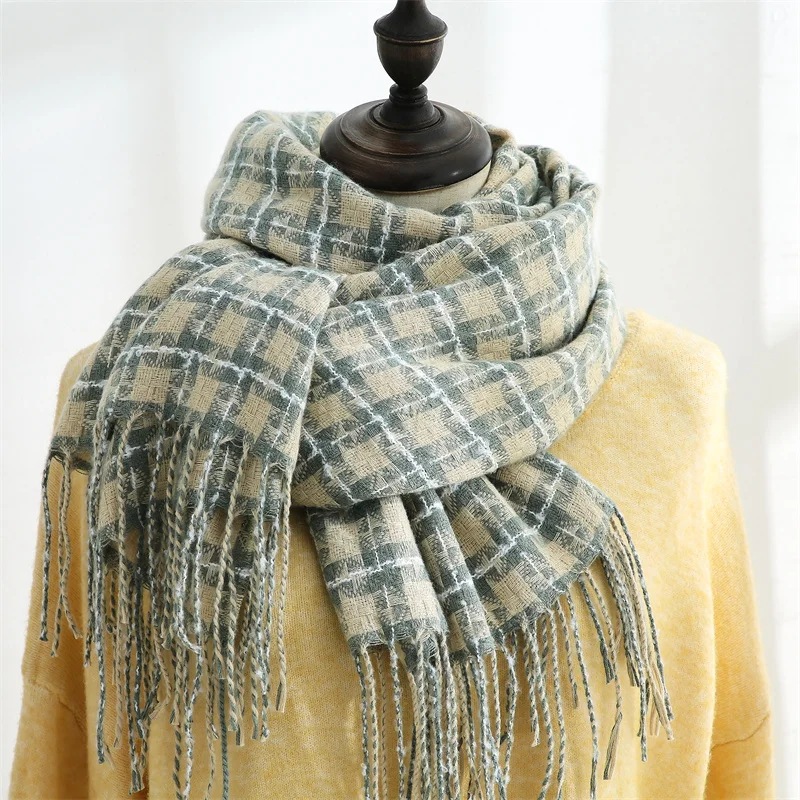 

2021 модный кашемировый клетчатый женский шарф осень-зима теплая шаль накидка бандана из пашмины Длинная кисточка женский платок толстое оде...