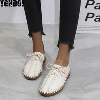 spring flats luxury women flat elderly shoes retro vintage genuine leather loafers black womens shoes moccasins with fur loafer