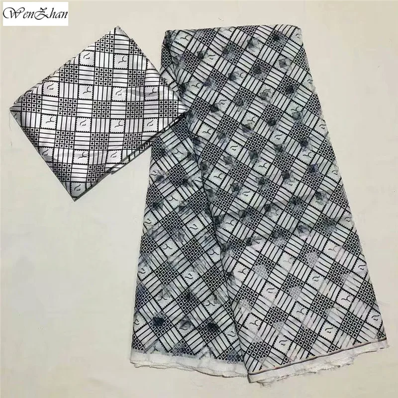 

Ankara prints african design organza silk fabric with chiffon fabric 2020 hot selling silk wax 4+2 yards/piece B26-26