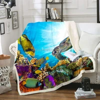 castle fairy beautiful underwater world flannel blanket couch sofa chair bed colorful fish coral sherpa throw large sea turtle