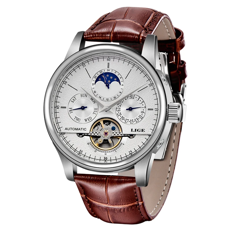 LIGE брендовые Модные Серебристые Мужские механические часы мужские