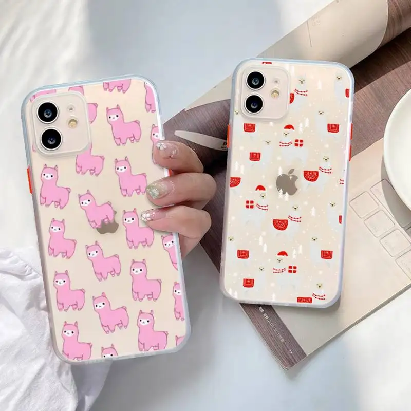 

Kawaii Llama Alpaca Animals Colorful Phone Case for iPhone X XR XS 7 8 Plus 11 12 13 pro MAX 13mini Translucent Matte Shockproof