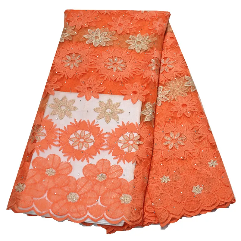 

Hot Sale Tulle Lace Fabric High Quality Europe And American Fashion Fabric With Beads Stone French Lace Fabrics 5 Yards