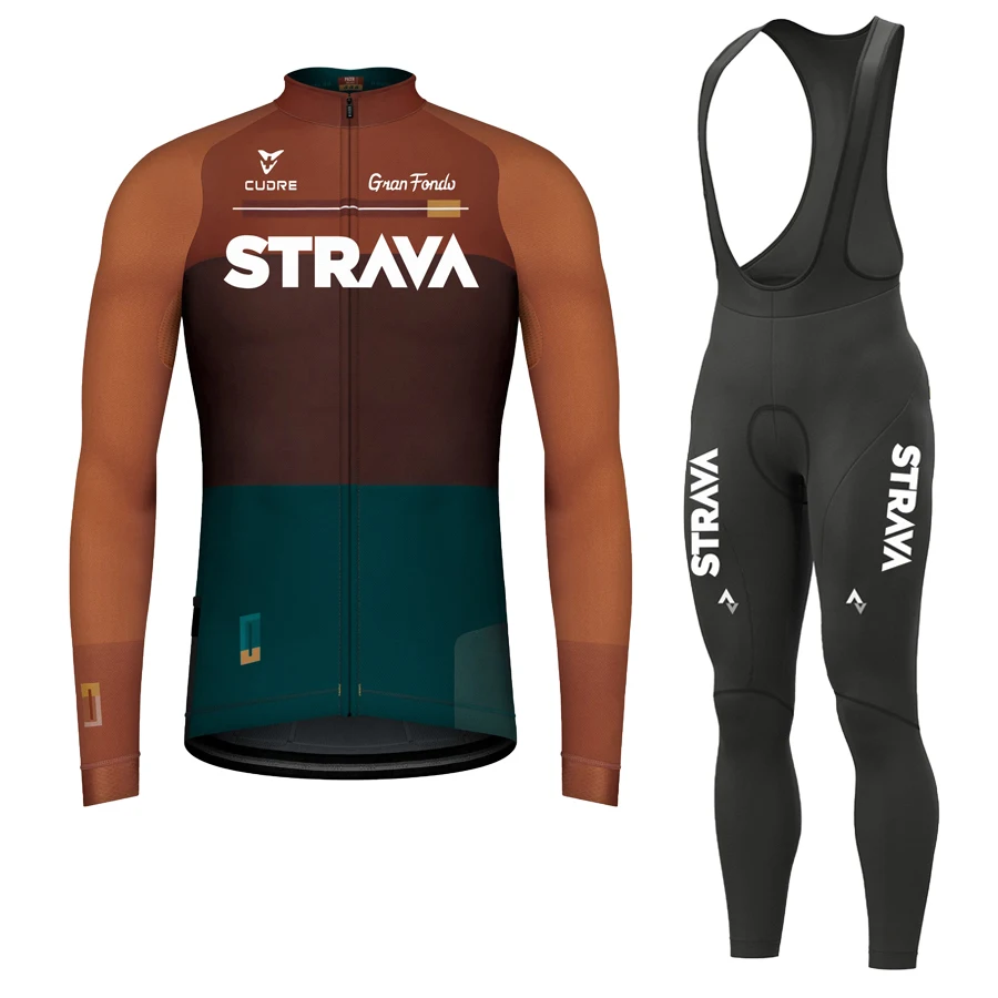 

2021 NEW STRAVA Pro Cycling Jersey Set Long Sleeve Mountain Bike Clothes Wear Men Racing Bicycle Clothing Ropa Maillot Ciclismo