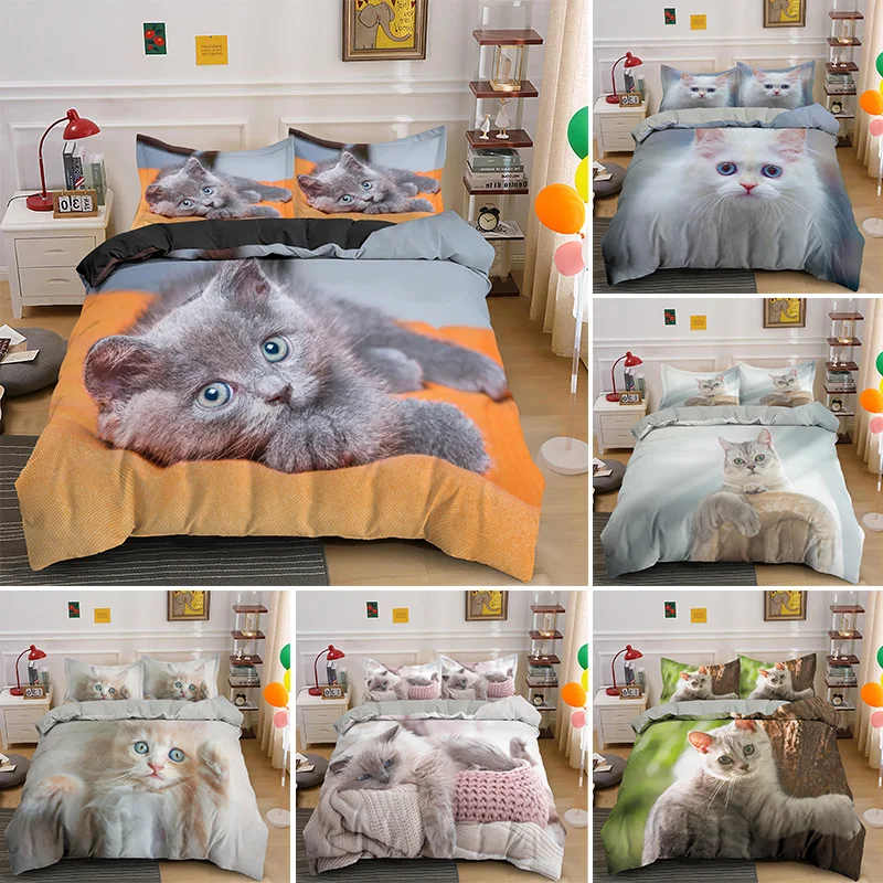 3D кошка Постельное белье класса люкс животных пододеяльник наволочка Queen Размеры