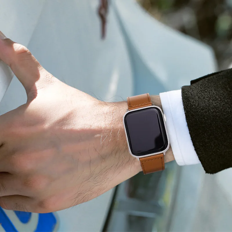 Кожаный ремешок для Apple Watch 44 мм 40 42 38 тонкий браслет IWatch Series 3 4 5 6 Se аксессуары