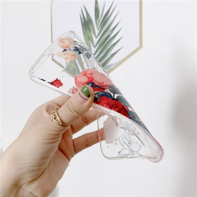 

Stylish Pink Rose Flower Transparent Phone Case For iPhone 12 Mini 11 Pro XS MAX XR X 7 8 Plus SE 2020 Soft TPU Back Cover Coque