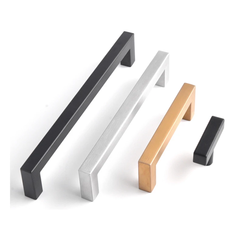 

HJY Furniture Handle Modern Brushed Gold Black Silver Kitchen Door Hardware Pull Square Cabinet Handles Stainless Steel T019