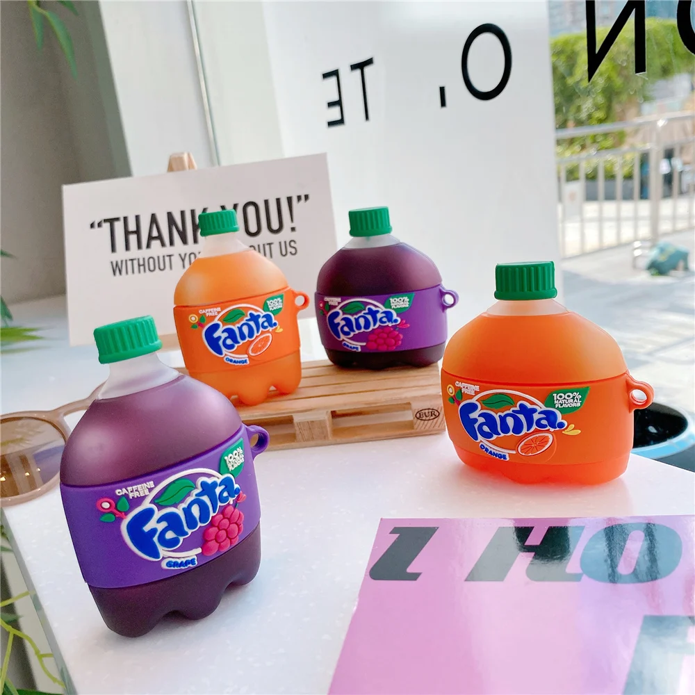 

Cute Orange soda drink Fanta Grape taste box Wireless Bluetooth Earphone Case For AirPods Pro 2 1 3D Soft Silicon Headset cover