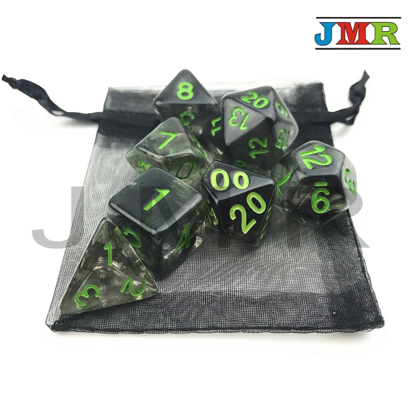 Nebular 7 шт./компл. Juegos De Mesa Dados черные с белыми точками D4 D6 D8 D10 % D20 для DnD ролевые игры