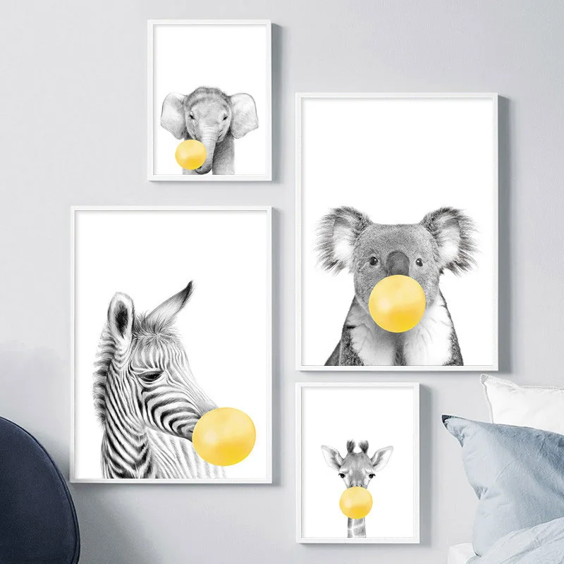 Плакат на стену с изображением животных слона жирафа | Дом и сад