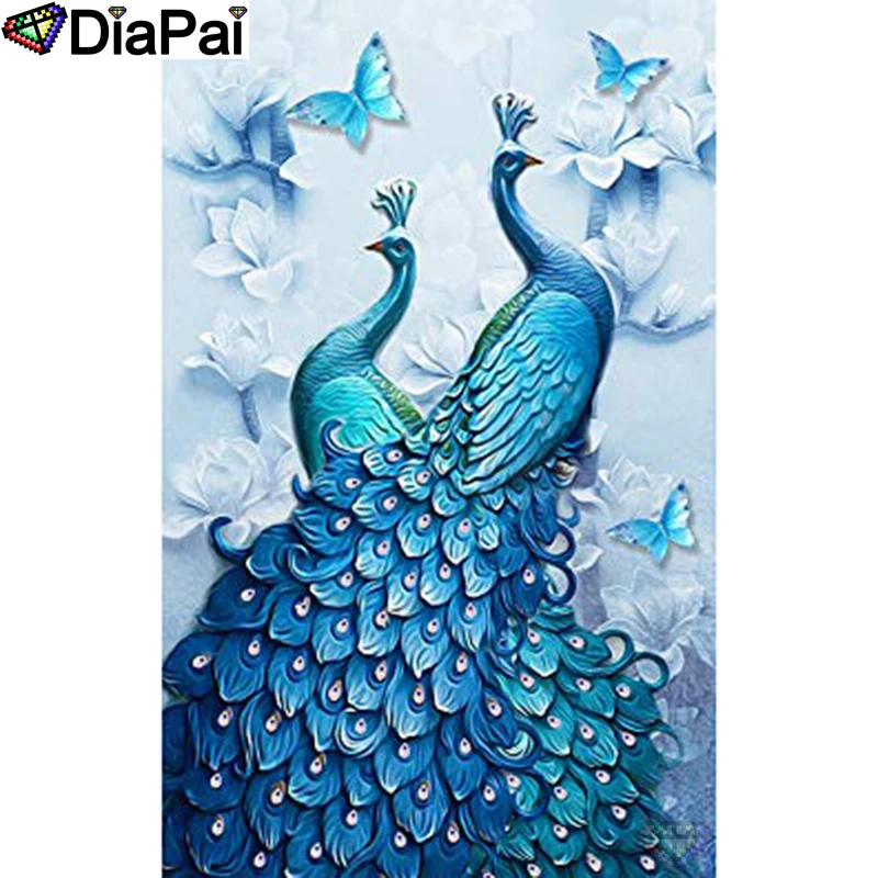 

DIAPAI 5D алмаз "Павлин бабочка" Алмазная Вышивка Полный Круглый/квадратный Diy Алмазная Картина Вышивка крестом домашний декор A27369