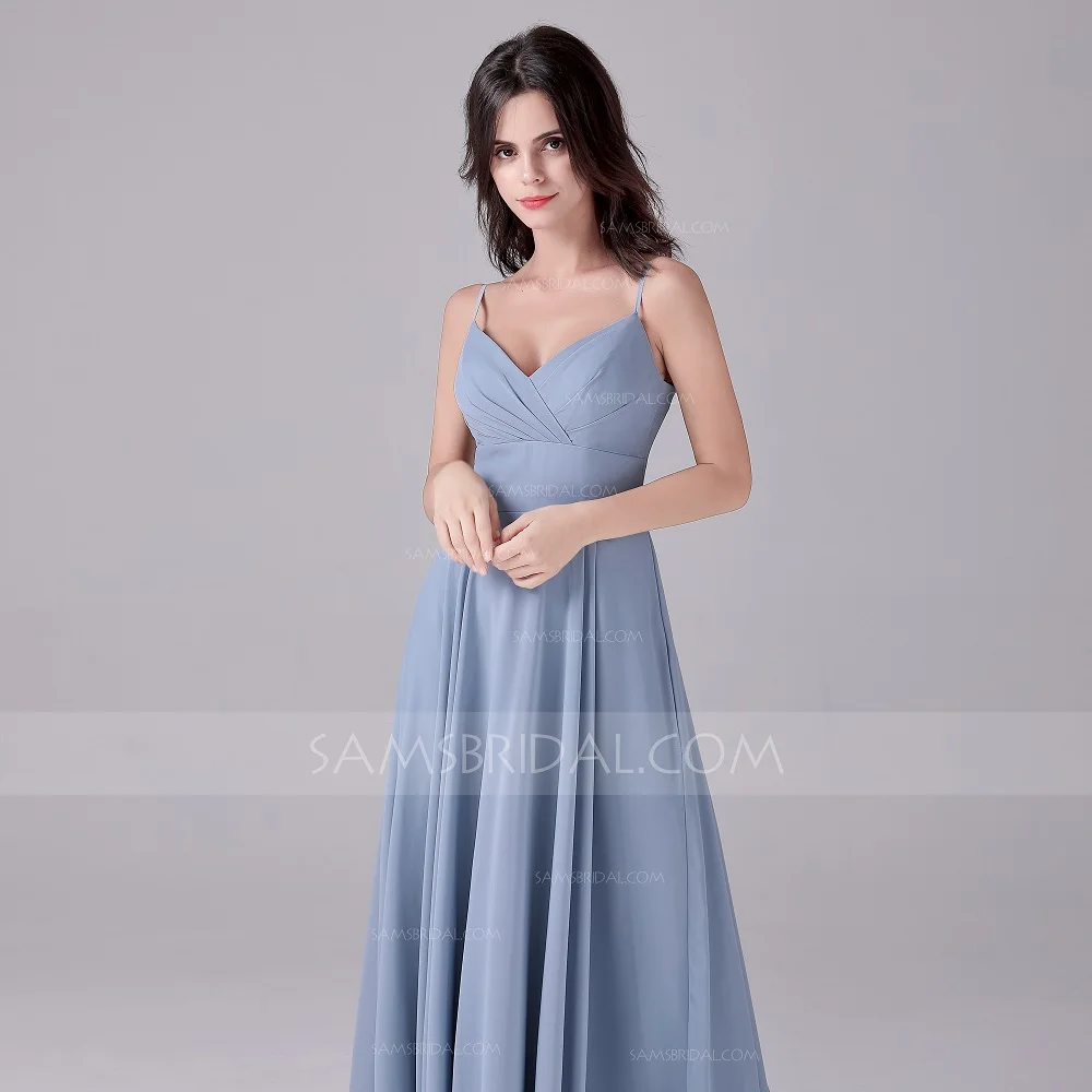 A Line Спагетти ремни длиной до пола платья из органзы для свидетельницы (подружки