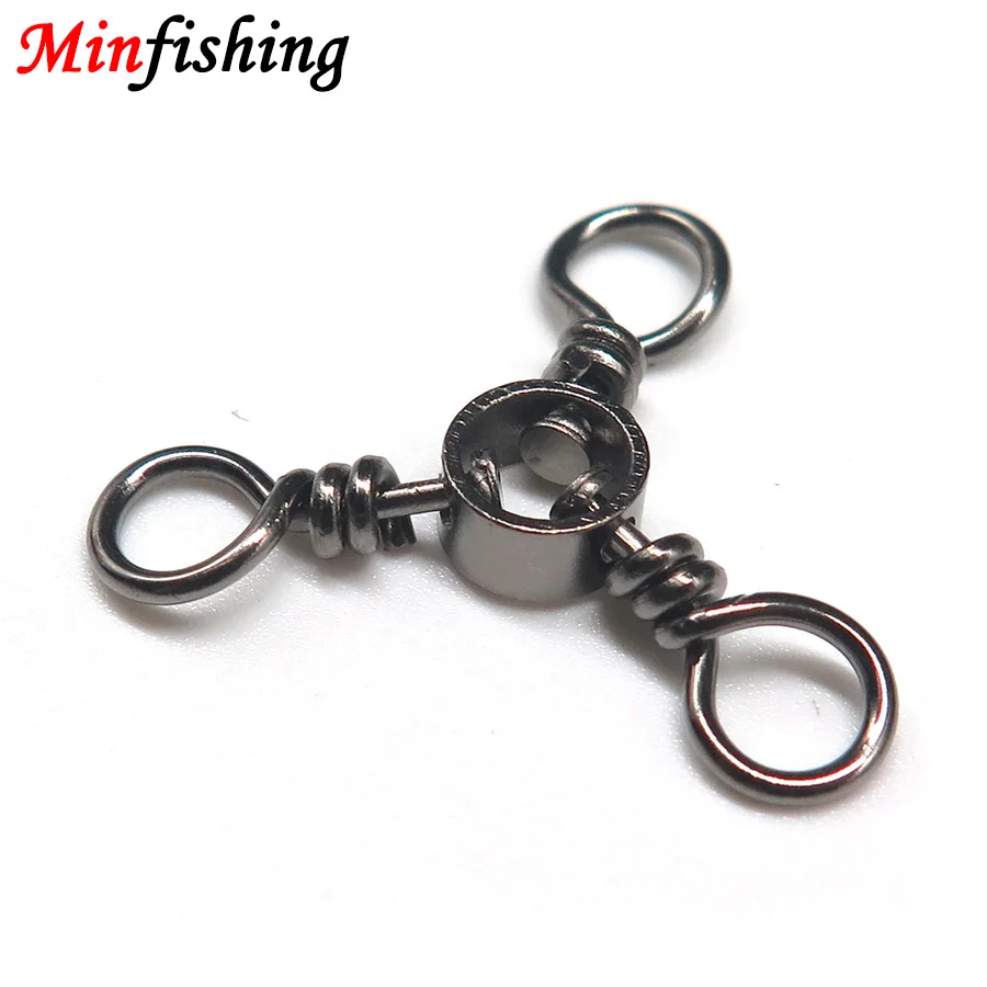 

Minfishing 25/50 pcs/lot Swivel Fishing Stainless Steel 3 Side Swivel Rolling Swivel with 3 Rings Fishing Hook Connector