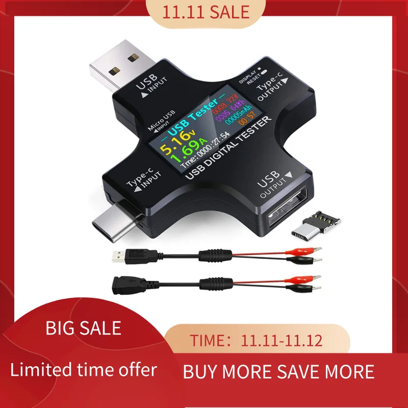 USB C тестер 2 в 1 с цветным экраном IPS цифровой мультиметр напряжение ток мощность