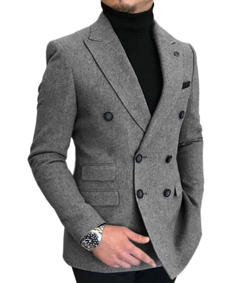 2022 Fashion Tweed Men Coat Costume Homme Peak Lapel Wedding Groom Men Suits Slim Fit Man Tuxedos Blazer Man Jacket Only 1 Piece