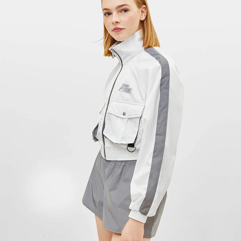 Herfst Nieuwe Reflecterende Jas Vrouw Casual Sport Streetwear Lange Mouw Bomberjack Losse Rits Uitloper |