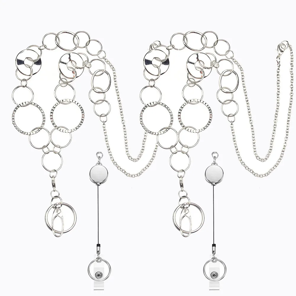 

2 Pieces Retractable Badge Reel Lanyard Chain Necklace for ID Holder, Badge Reel Clip Necklace for Women