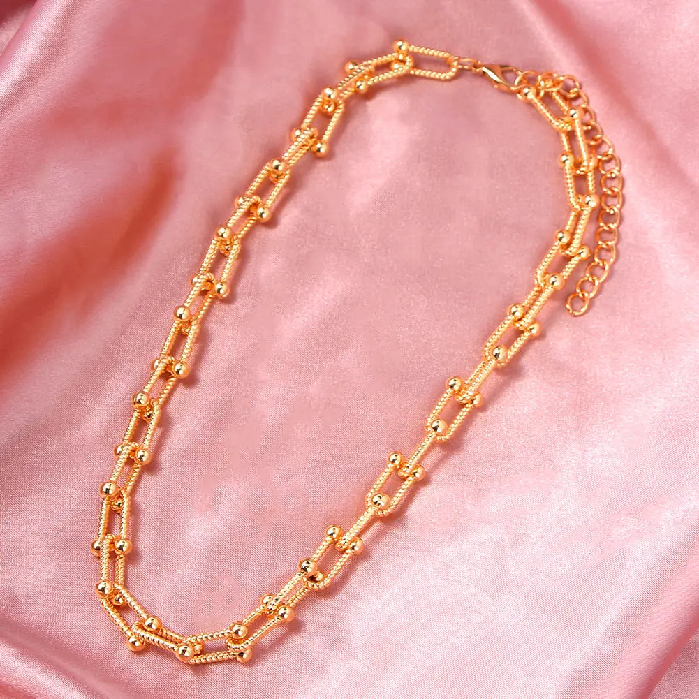 

JUST FEEL New Minimalist U Shaped Thick Link Chain Necklace for Women Gold Color Metal Clavicle Chain Necklace Collar Jewelry
