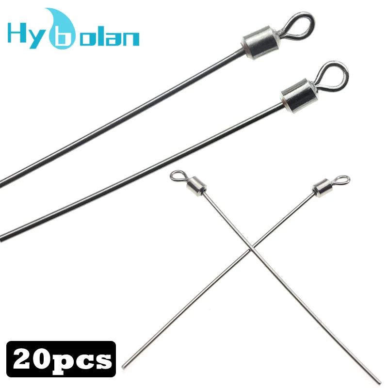 20pc Hard Steel Wire Long Pole Fishing Swivel 6.5cm brass Barrel Rolling Connector Earthworm needle DIY Accessories tackle tool |