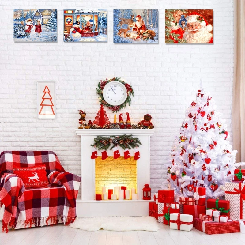 

4 Sets Christmas Santa Claus Snowman 5D Full Drill Diamond Painting Embroidery Cross Stitch Kits DIY Rhinestone