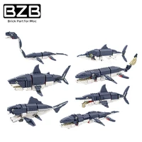 bzb moc 56298 prehistoric ocean fighting sea creature gear shark building block model set deep sea monster birthday gift diy toy