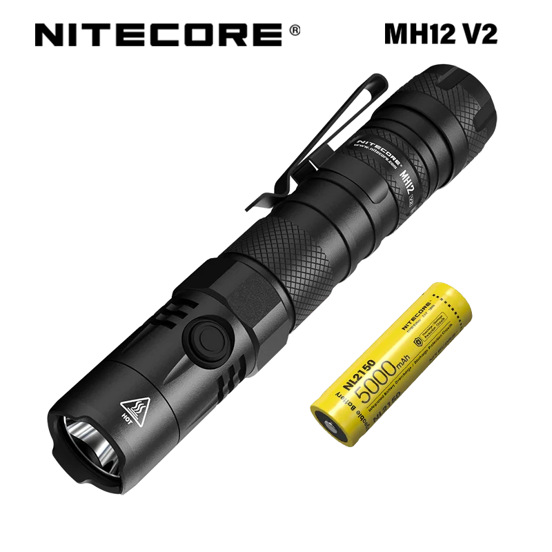 NITECORE MH12V2 1200Lumens Tactical Flashlight CREE XP-L2 V6 LED USB-C Rechargeable Flashlight with 5000mAh Battery for Camping