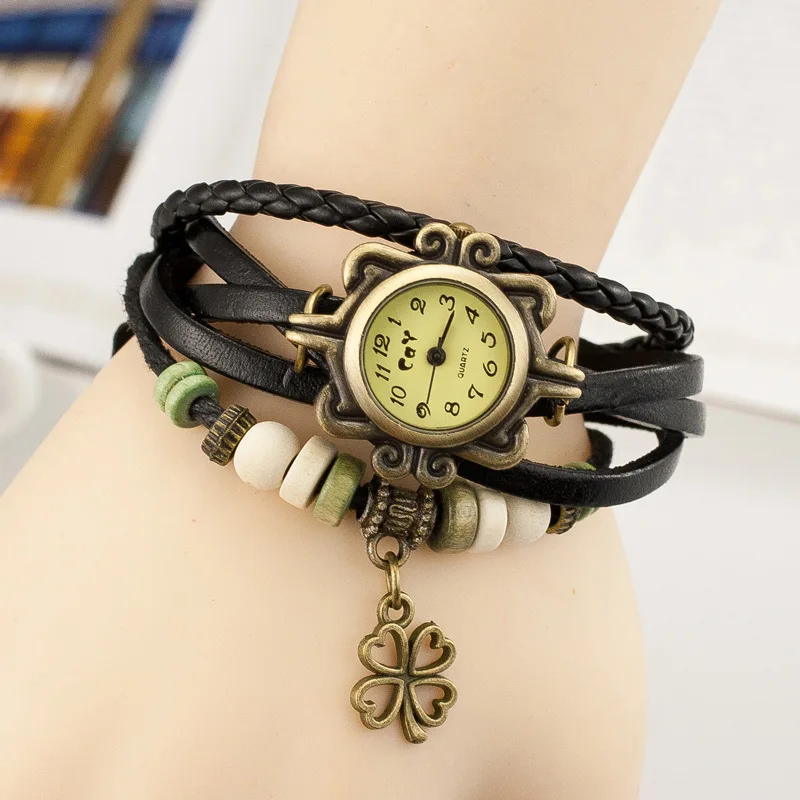 

Casual Fashion New Smooth Hot Sale Creative Bracelet Bracelet Style Retro Punk Trend Watch Bracelet Retro Student Clover