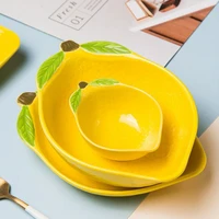 ceramic tableware creative lemon shaped dinner plate lovely yellow rice soup bowl dessert snack tray spoon kitchen dinnerware