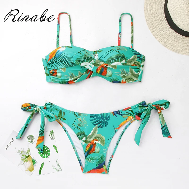 Floral Print Bikini Female Swimswear Bandeau Biquini Bandage Swimsuit Women Bathing Suit Push Up Set Sexy Bikinis 2020 | Женская одежда