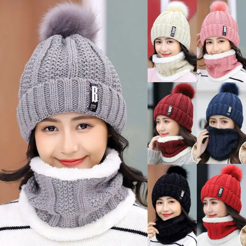 Женская модная зимняя шапка шарф комплект из шапки и шарфа для женщин теплая бини