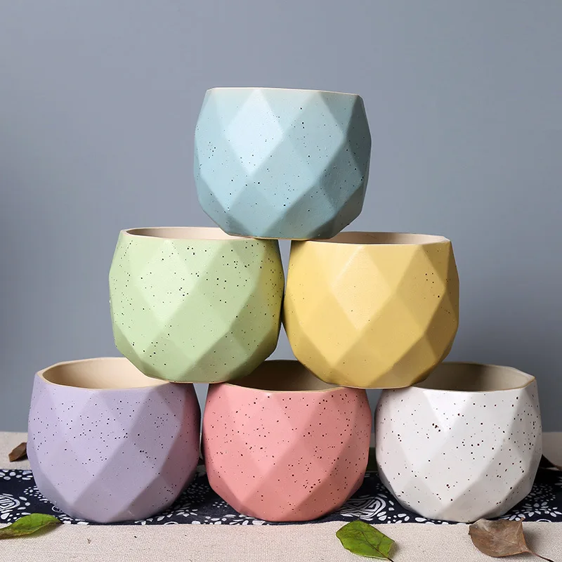 Creative Ceramic Diamond Geometric Flowerpot Simple Succulent Plant Container Green Planters Small Bonsai Pots Home Decoration | Дом и сад