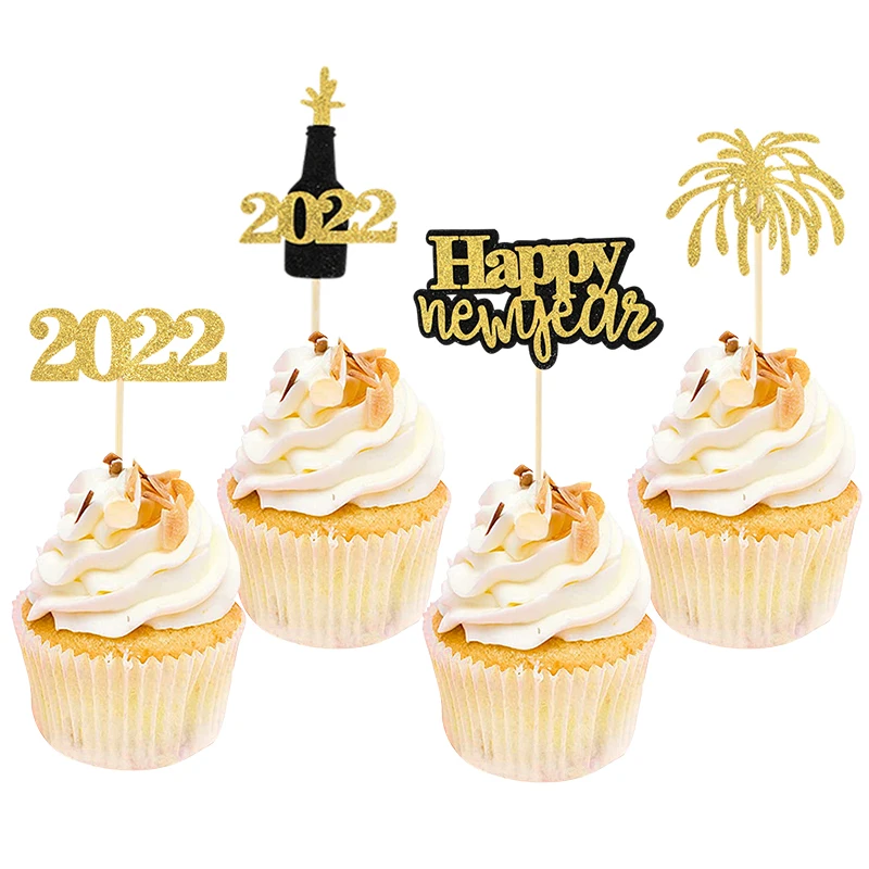 

8pcs Happy New Year Cupcake Topper 2022 Cake Picks Flag for New Year Eve Xmas Christmas Festival Party Cake Decoration Supplies