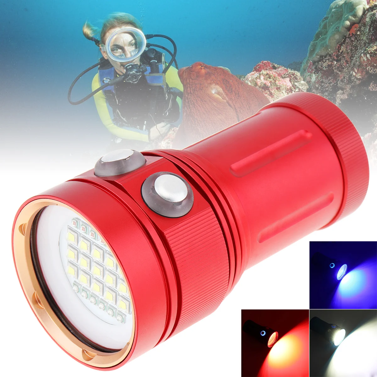 

SecurityIng Red Diving Light Underwater 100m Scuba Video Torch 150W 8000LM 15 XML LED Photography Video Dive Flashlight Lamp