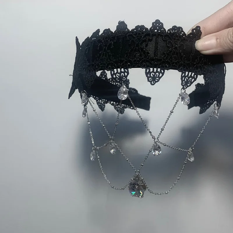 

Summer Girl Black Lace Rhinestone Headband new Versatile Headband Hair Clip Headdress